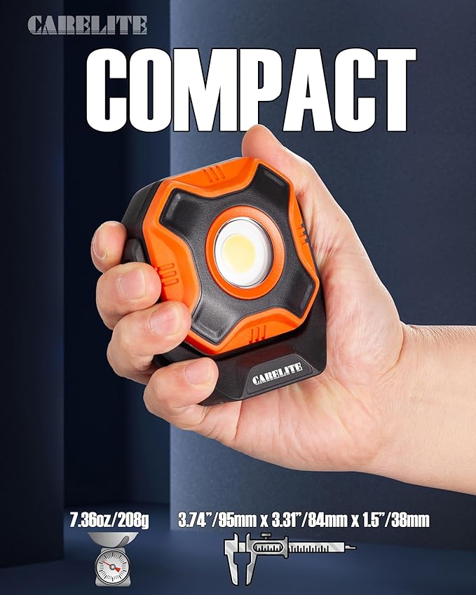 Work Light, 700 Lumen Rechargeable Magnetic Light with 3 Modes & 360° Pivoting Head for Mechanics & Outdoor Use (Orange)