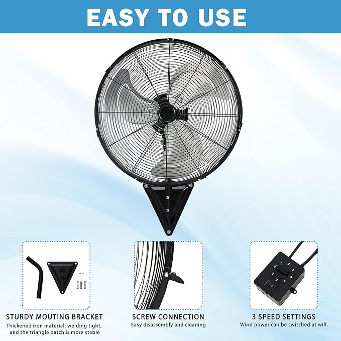 Bestronair Wall Mount Fan Oscillating with 7100CFM, Industrial Heavy Duty Metal 3 Speed Fan, 20 Inch High Velocity Adjustable Tilt, Use for Garage, Workshop, Warehouse, Patio, Factory and Homes