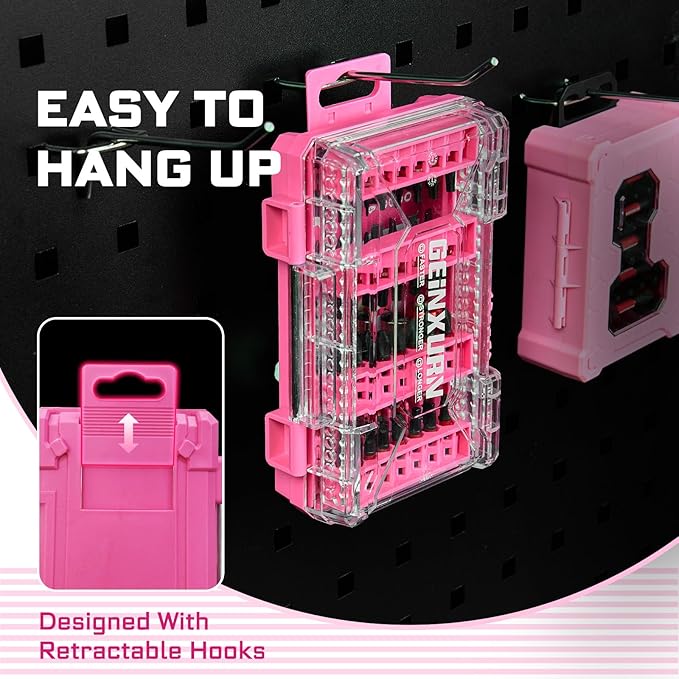 Geinxurn 40Pieces Impact Screwdriver Bits Set, Magnetic S2 Steel Phillips/Slotted/Square/Torx Insert Power Bits Tips, Impact Bit Holder with Pink Storage Box Case