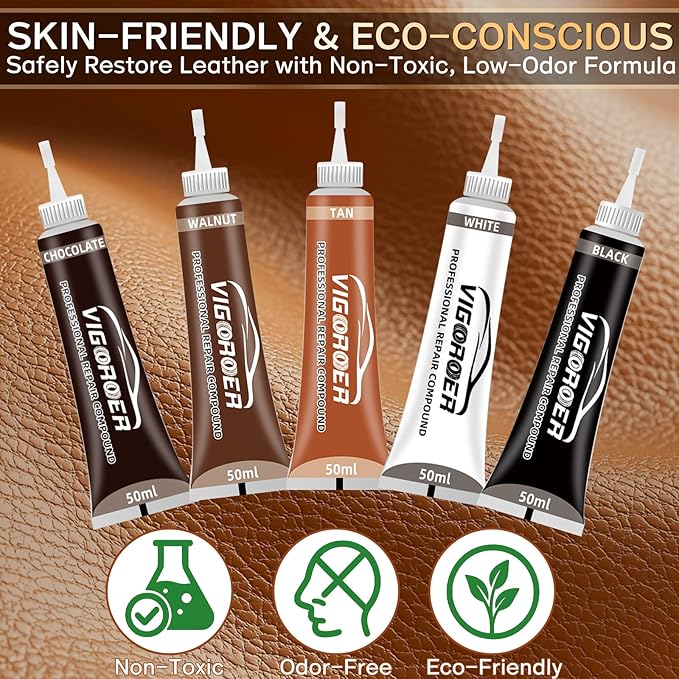 Brown Leather Repair Kit for Furniture, Leather Couch Repair Kit for Furniture, Sofa, Jacket, Purse – Super Easy Instructions to Fix Scratches, Tears, Holes, and Peeling