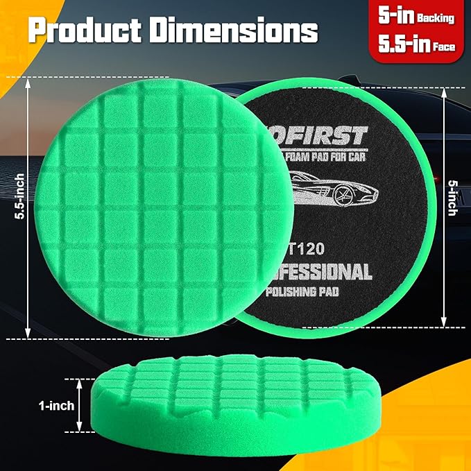 Buffing Polishing Pad, 3Pcs 5 Inch Green T120 Heavy Cut Buffing Pads, Premium Buffing Sponge Pads for Car Buffer Polisher Compounding, Polishing, Waxing Pads