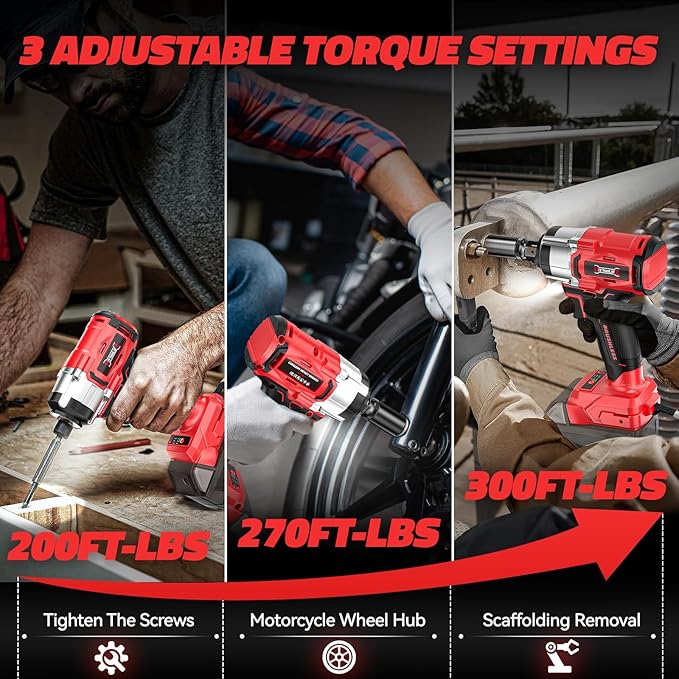 Cordless Impact Wrench 1/2 inch for Milwaukee 18v Battery (Bare Tool), 300 FT-LBS(400 N.m) Brushless Impact Driver, Portable Electric Impact Gun with LED Work Light, Variable Speeds, 3-Speed Control
