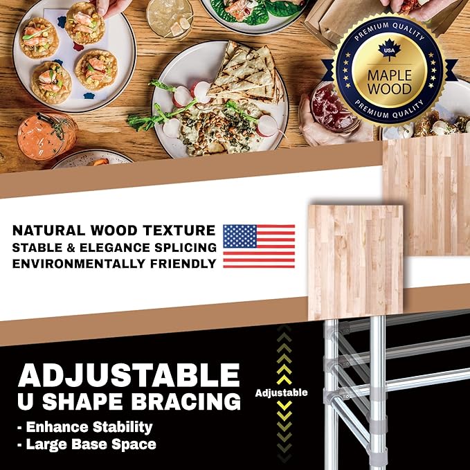 DuraSteel US Maple Top Work Table - 24 x 36 x 35 Inch Commercial Butcher Block Wooden Workbench with Open Base Stabilizing Leg Cross Braces - Fits Restaurant, Warehouse, Home, Kitchen, Garage