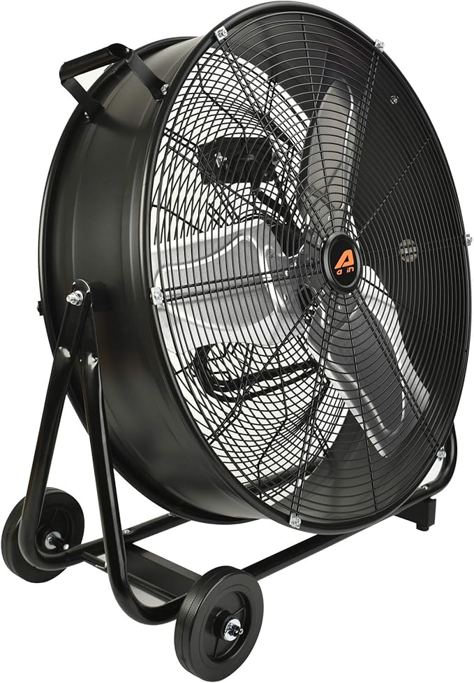AA011 24-Inch High Velocity Industrial Drum Fan, 7500 CFM Air Circulator for Warehouse, Garage, Workshop and Barn Use,Two-Speed