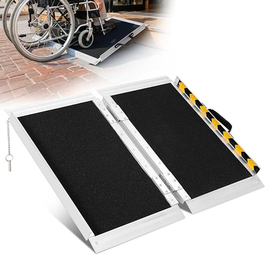 2FT Aluminum Folding Wheelchair Ramp - Heavy Duty 800 lbs Capacity, Portable Ramp for Cars, Stairs, Doorways, Scooters & Home Steps with Non-Slip Surface