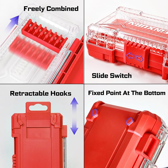 Geinxurn 107Pieces Impact Screwdriver Bits Set, Magnetic S2 Steel 1”/2”3”Phillips/Square/Torx/Slotted/Hex/Pozi Bits Tips and Impact Bit Holder with Storage Box Case