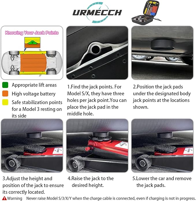 Lifting Jack Pad for Tesla Model 3/Y/S/X, 4PCS Rubber Jack Pad Adapter Pucks Tool Chassis Jack Point Pad Sturdy Adapter, Car Tire Repair Tool Kit with Storage Box