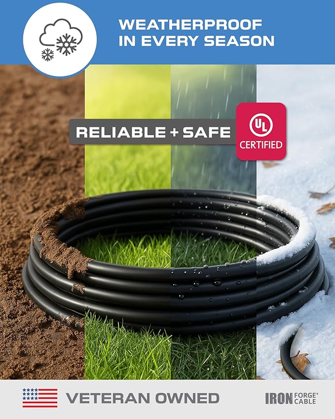 Iron Forge Cable 50 Ft Black Outdoor Extension Cord, 16/3, 50 Foot Outdoor Extension Cord, 3 Prong, Weatherproof - Great for Outside Use