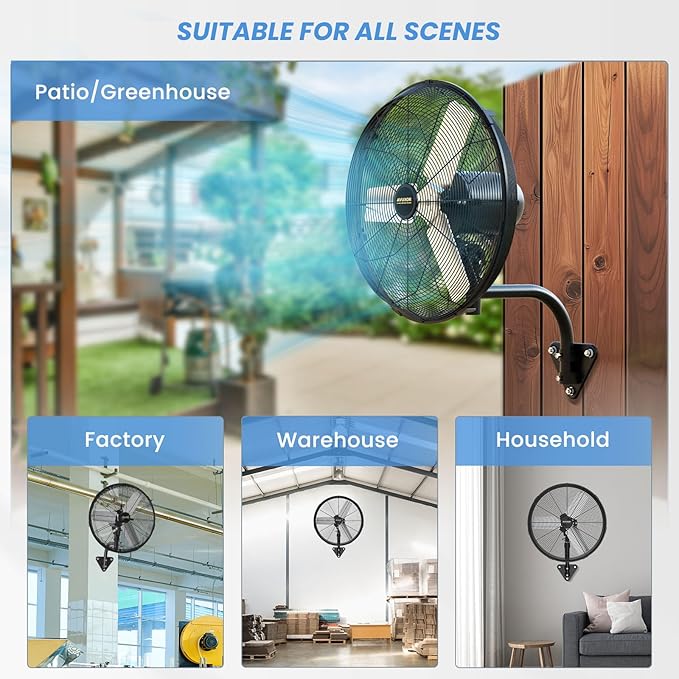 Outdoor Wall Mount Fan, 4 Speed Oscillating Wall Fan with All Sealed Brushless DC Motor, Heavy Duty Industrial Fans, Waterproof Fans for Patios, House, Garage, Warehouse, Factory, 20'' Remote Control