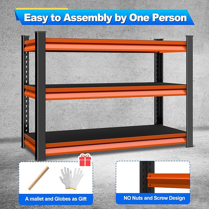 40" W Garage Shelving Heavy Duty,1500LBS Loads Adjustable Garage Storage Shelves,3-Tier Metal Storage Racks and Shelving Units,Utility Rack Shelves,40" W x 18" D x 36" H,Red
