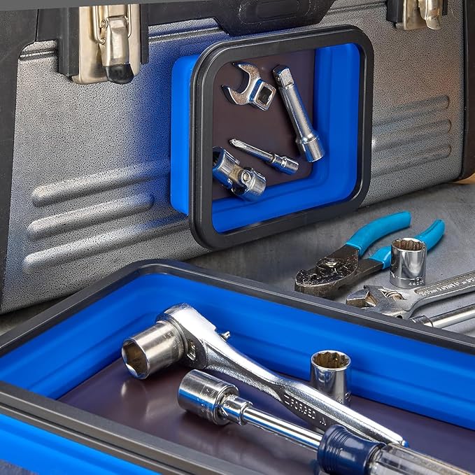 Collapsible Magnetic Parts Tray Set & Flexible Magnetic Pickup Tool, 3 Different Size Magnetic Screw Holder & Pick-Up Sweeper for Screw, Bolts, Nuts, and Other Metal Parts
