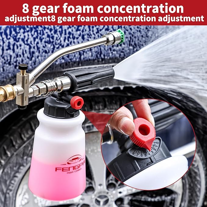 FENG PAI Foam Cannon with Pressure Washer Gun and Dual Connector, 3-in-1 Short Lance Accessory for Snow Foam Cannon, Power Washer Blaster Kit for Car Washing and Cleaning, Sprayer Bottle 1L 4000 PSI