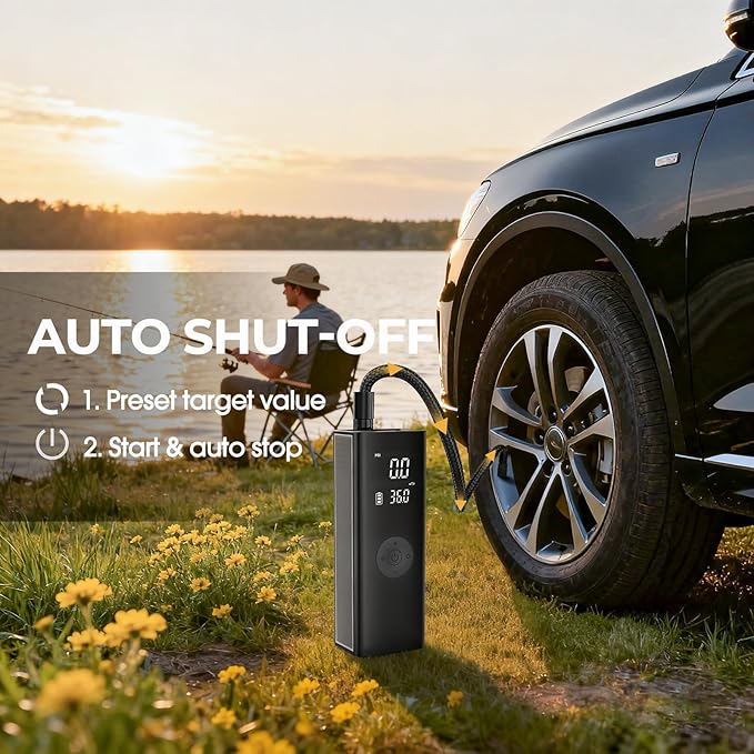 FLYKID Tire Inflator Portable Air Compressor,5X Fast Cordless Air Pump for Car Tires with Powerful Battery,150PSI Portable Air Compressor with Digital Pressure Gauge for Cars, Bike & Motorcycle,Ball