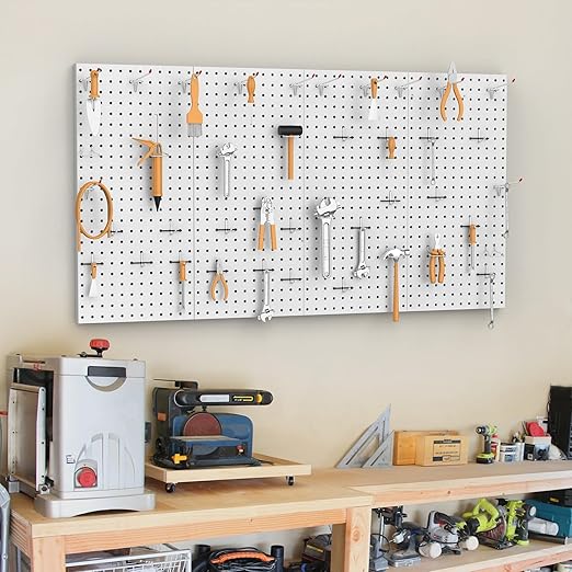 TORACK 4 PCS Metal 12 x 24 in Pegboard Panels, Garage Tools Organizer Pegboards for Workbench, Modular Peg Board, Tool Organizer Board Kit(Pack of 4, Grey)