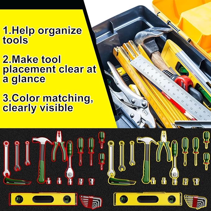 Fabbay 3 Sets Tool Box Foam Organizers, Tool Box Adjustable Shadow Foam, Non Slip Toolbox Liner and Drawer Liner(35.8 x 18 Inch)