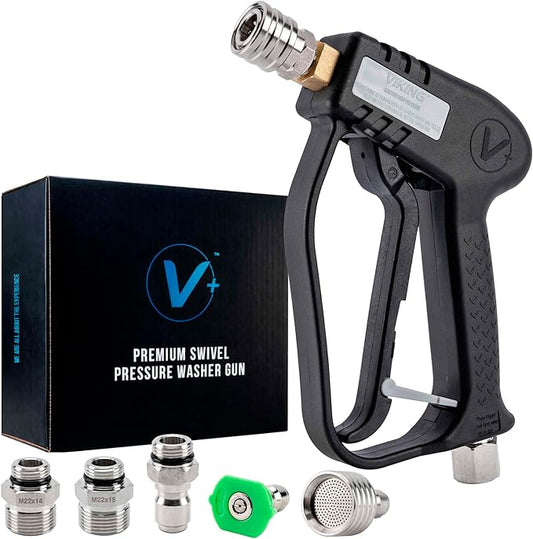 VIKING Premium Swivel Pressure Washer Gun, Short Handle with ¼” Quick Connect for a Gas or Electric Pressure Washer, Includes 3 Adapters and 2 Nozzles for Car Cleaning Kit