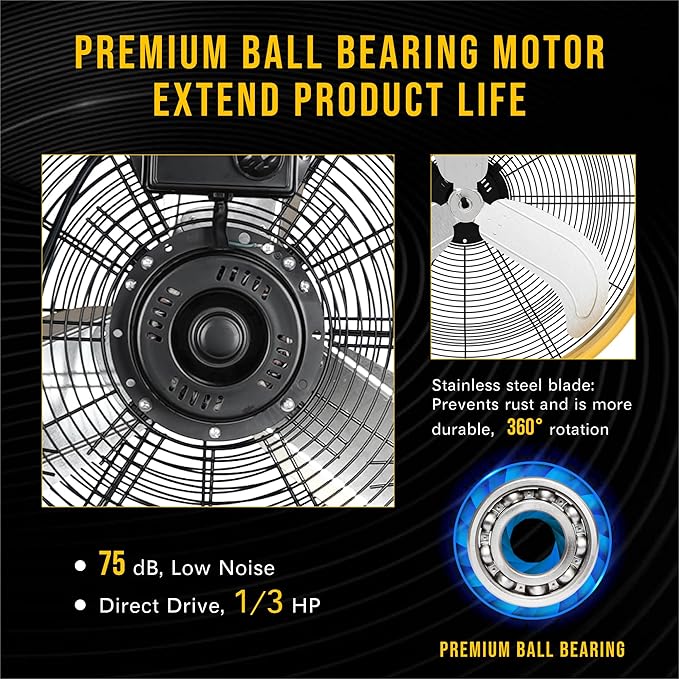 Tornado 24" Metal Drum Fan - High Velocity, 7700 CFM, 3-Speed, Heavy Duty for Industrial & Commercial Use, 1/3 HP Motor, 8 FT Cord, ETL Listed