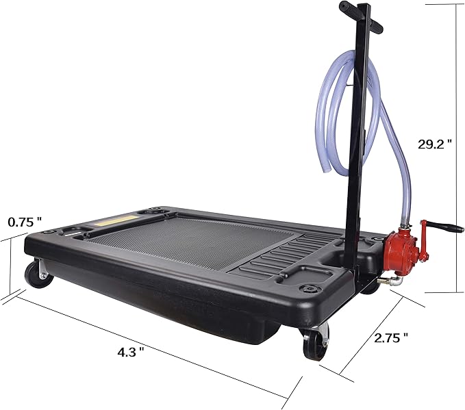 A047 17 Gallon Oil Drain Pan Caddy, Low Profile Portable Waste Oil Change Pan for Truck, Car, with 8 Feet Evacuation Hose