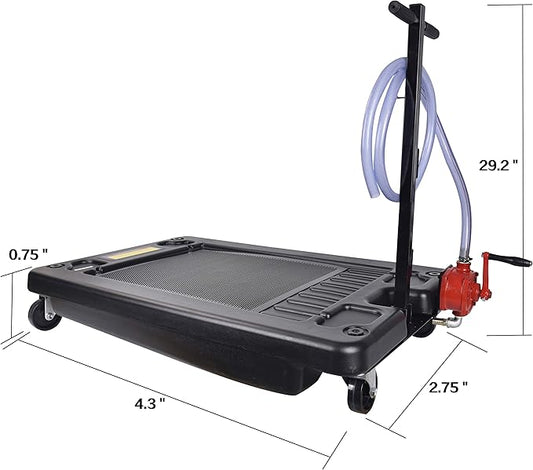 A047 17 Gallon Oil Drain Pan Caddy, Low Profile Portable Waste Oil Change Pan for Truck, Car, with 8 Feet Evacuation Hose