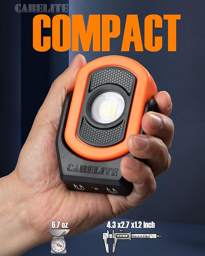 Magnetic Work Light – 780 Lumen Compact Pocket Light, Rechargeable 3000mAh, 360° Pivot, Durable & Portable for Mechanics & Jobsites (Orange, 1-Pack)