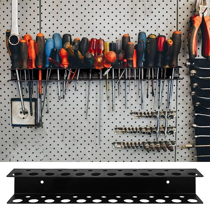 Screwdriver Holder Wall Mount with 23 Holes, 12.6" Long, Heavy Duty Hand Tool Box Organizer Holders Rack Storage Peg Board for Screw Driver Pliers for Garage Workshop Shed (No Screwdriver Included)
