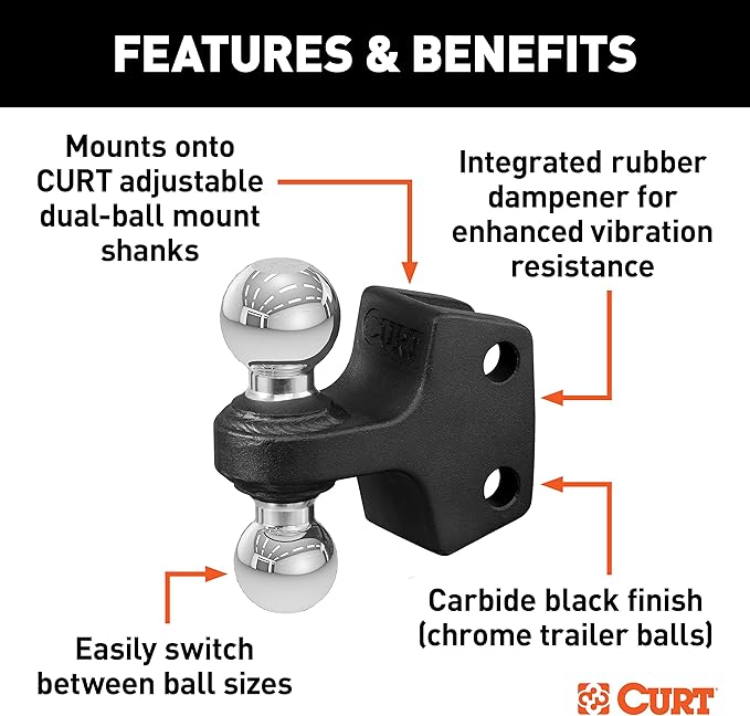 CURT 45933 Dual Ball Attachment for Weight Distribution Shank, 2 and 2-5/16-Inch, Up to 15,000 lbs