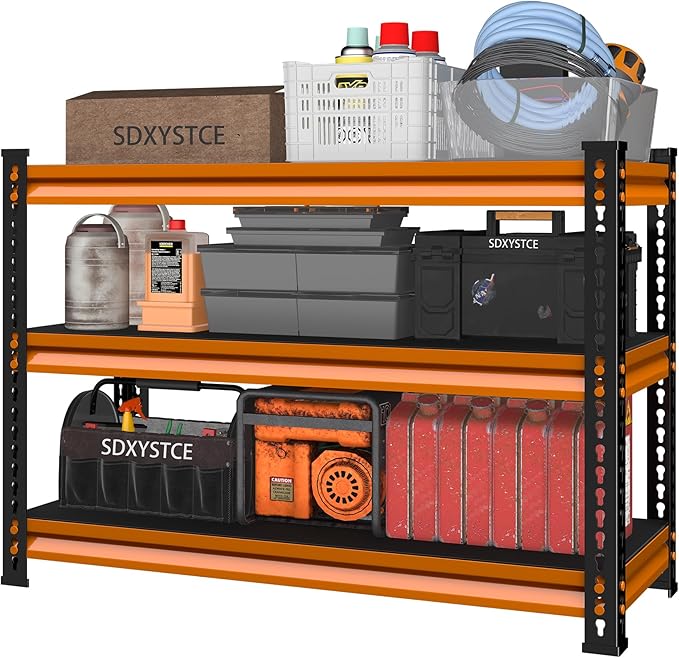 3-Tier Garage Shelving Heavy Duty,40''W x 18''D x 36''H Metal Shelving Unit,1320 lbs Weight Capacity Adjustable Storage Shelves for Retiple Tanks, Aquariums, Pantry,Orange