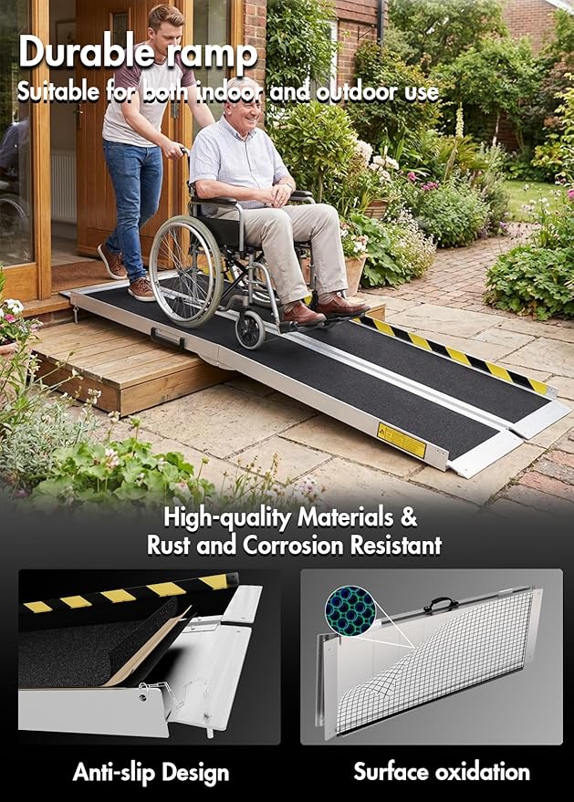 Portable Wheelchair ramp 5FT,Non-Slip Aluminum Threshold ramps for Home Steps,Folding Handicap Ramp,ramps for Home,doorways,Stairs,Weight Capacity up to 600LBS 5FT (Usable Height 6-15 inch)