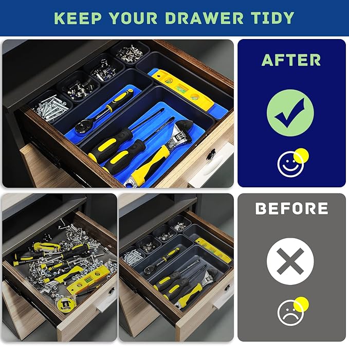 Tool Box Organizer, Tool Drawer Organizer Tray Divider, Toolbox Organization, Garage Tool Organizers and Storage, Tool Box Accessories for Rolling Tool Chest Cabinet (Blue (47PCS))