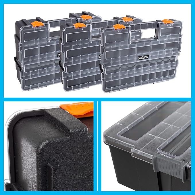 Tool Box Organizer - 3-in-1 Portable Parts Organizer with 52 Customizable Compartments to Store Hardware, Craft Supplies, or Beads by Stalwart (Gray)