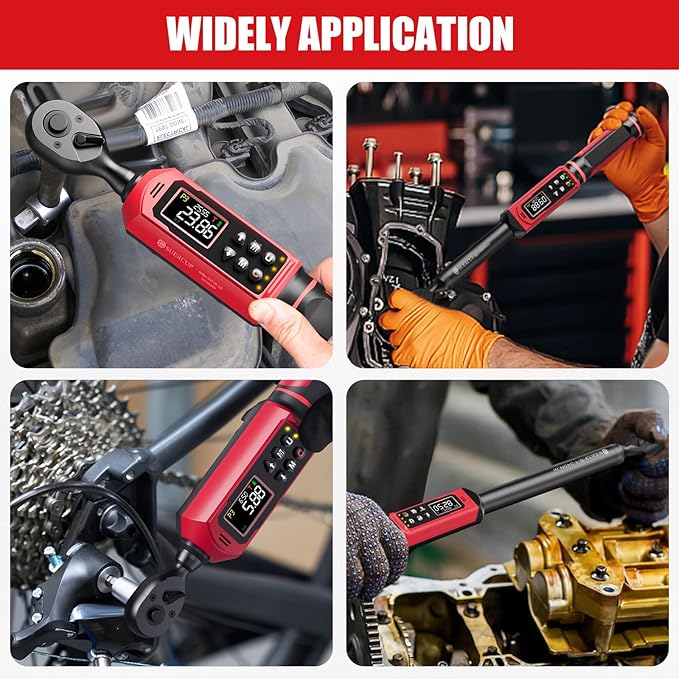 3/8"&1/2" Digital Torque Wrench Set(0.66-44.29Ft.Lb/0.9-60N.m&3.8-250.8Ft.Lb/5.1-340Nm), ±1% Accuracy with Vibration, Buzzer,LED Notification and Five Units of Measure, for Car,Moto, DIY