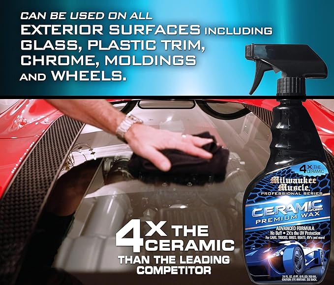 Ceramic Auto Car Wax Spray - 24 Fl Oz - Milwaukee Muscle - 4X The Ceramic Coating - Detail Spray Wax - Advanced Hydrophobic Spray for Shine and Protection