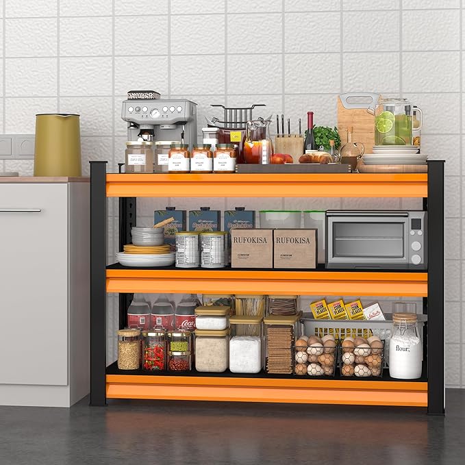 40" W Garage Shelving Heavy Duty,1500LBS Loads Adjustable Garage Storage Shelves,3-Tier Metal Storage Racks and Shelving Units,Utility Rack Shelves,40" W x 18" D x 36" H,Orange