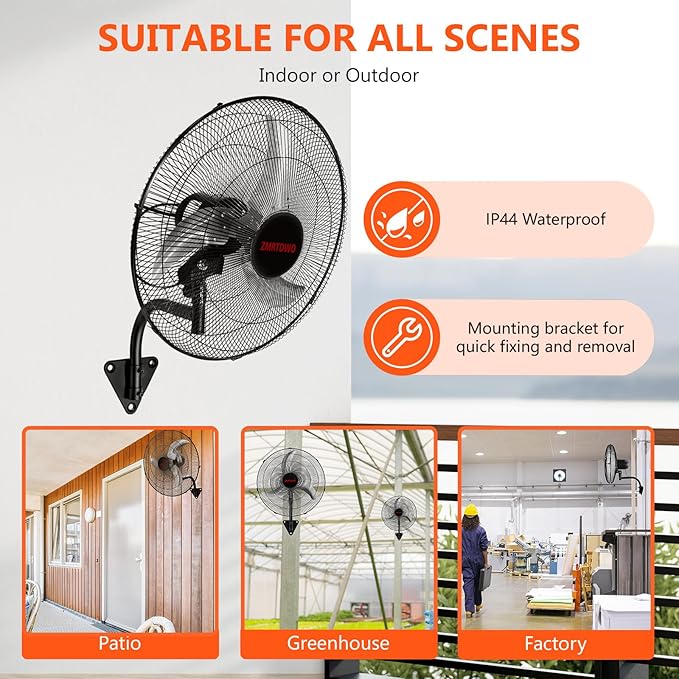 20 Inch Oscillating Wall Mount Fan, 3 Speed High Velocity Powerful, 90° Oscillation & 30° Tilt Cooling, Wall Fan for Home, Offices, Greenhouse, Workshop, Patio, Outdoor, Indoor ETL Certified