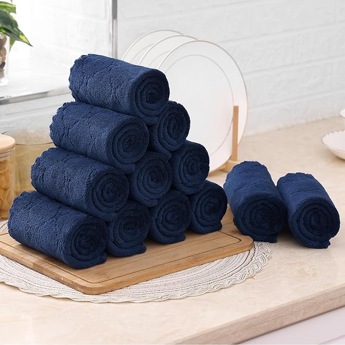 Mordimy 18 Pack Kitchen Cloths Dish Towels (10" x 10", Dark Grey & Navy Blue), Super Soft and Absorbent Dish Cloths, Coral Velvet Microfiber Cleaning Cloth, Nonstick Oil Fast Dry Dishcloths