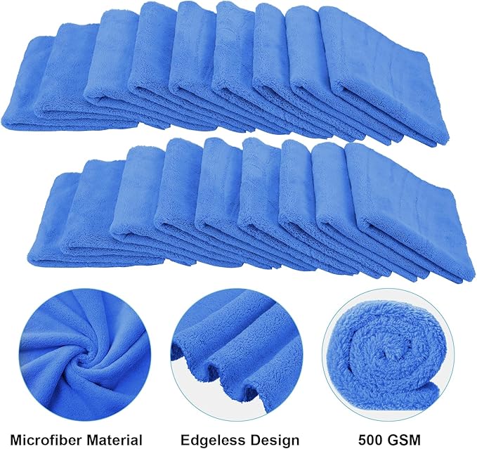 Shimeyao 30 Pcs 16 x 24 Inch Edgeless Microfiber Plush Towels for Cars Detailing Drying Wash Polishing Absorbent Cleaning Cloths, 500 GSM