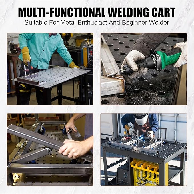 36x24 Steel Welding Table,1200 Lb Portable Welding Fixture Table for Shop,Rolling Welding Table with 5/8" Holes for Shop Garage (Black, with Tool Tray)
