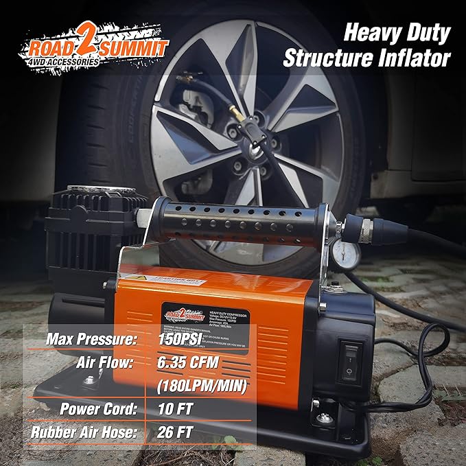 Heavy Duty Portable 12V Air Compressor Kit Inflate 6.35CFM (180L/ Min), Max 150PSI, Off-Road Air Compressor Kit for 4x4 Vehicle RV, Air Pump for ATVS Tire, for Car and SUV Tire