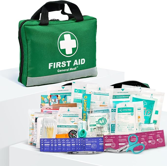 General Medi 210 Piece First Aid Kit- Emergency Kit - Reflective Design - Includes Ice(Cold) Pack, Moleskin Pad and Emergency Blanket for Travel, Home, Office, Car, Workplace & Outdoor