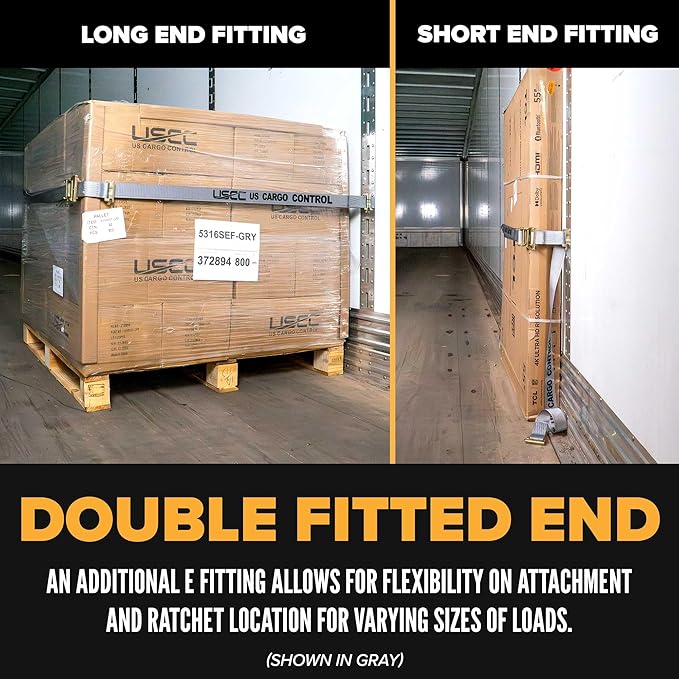 US Cargo Control Double-Fitted E Track Straps 2" x 20' (4-Pack), 4,400 LBS Break Strength, Blue Heavy Duty E Track Ratchet Straps with 3 Spring E-Fittings, Versatile 2-in-1 Logistic Tiedowns
