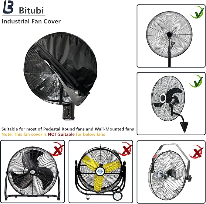 Bitubi Wall Mount Fan Cover,Waterproof Outdoor Fan Covers,Compatible for 30 Inch Industrial Fan and Pedestal Fan,Heavy Duty 600D oxford Dustproof Fan Cover (Black)