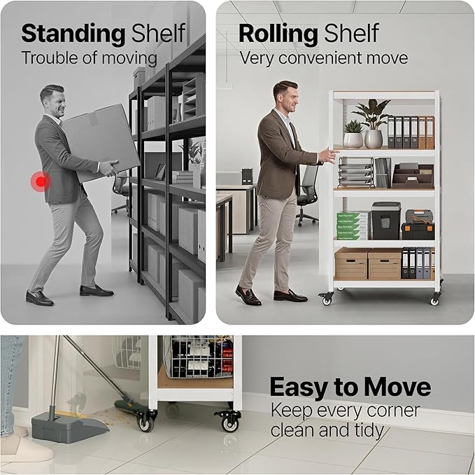 HOMEDANT House 36.2" W 5 Tier Heavy Duty Garage Shelving Adjustable Metal Rack Storage Shelves Standing Shelf Unit Organizers Pantry Closet Office White 1Pack