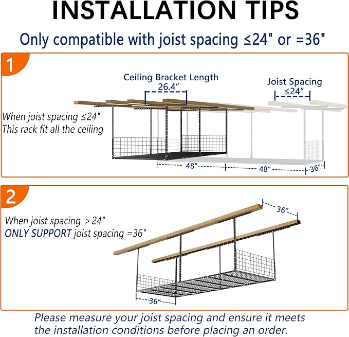 Soywey 3 x 8FT Overhead Garage Storage Rack,Adjustable Ceiling Storage Racks,Garage Shelving Heavy Duty Storage Organizer System With Sidebar,Load 600LBS Weight