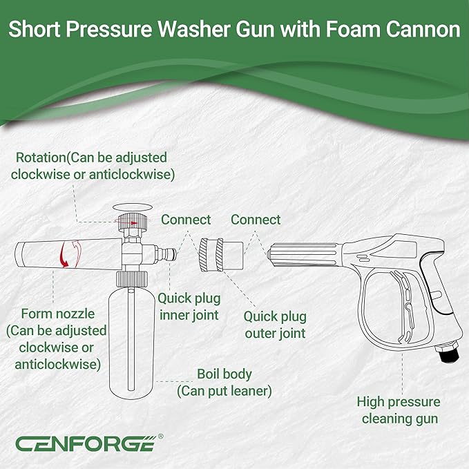 Foam Cannon Dual Connector, Pressure Washer Gun with Soap Cannon, 1/4 Inch Dual Quick Connector, with 7 Nozzle Tips, Container Capacity: 1 Liter