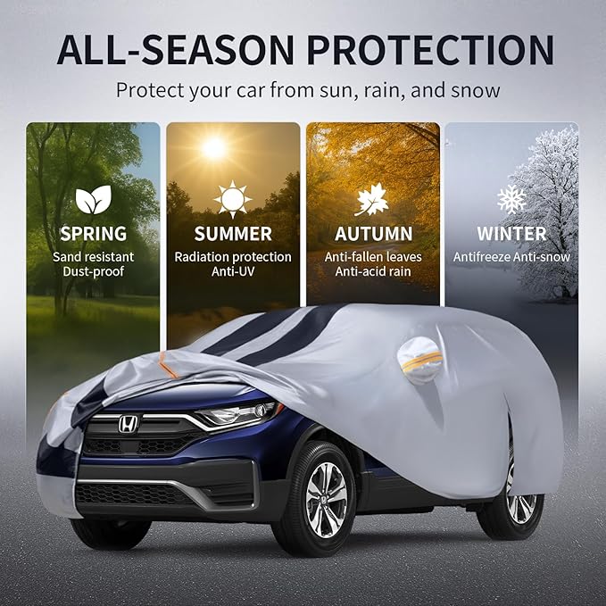 Multi-Layer Car Cover Custom Fit for Honda CR-V(1995-2026), 100% Waterproof All Weather for Automobiles, Gift with Towel, Heavy Duty Car Covers for Rain Sun UV Protection with Door Zipper