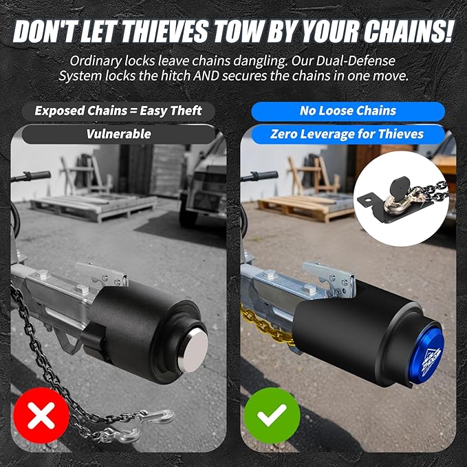 Trailer Hitch Lock for 2 Inch Coupler with Safety Chain Lock, Heavy Duty Anti-Theft Trailer Tongue Coupler Lock for RV, Boat, Utility & Cargo Trailers (Blue)