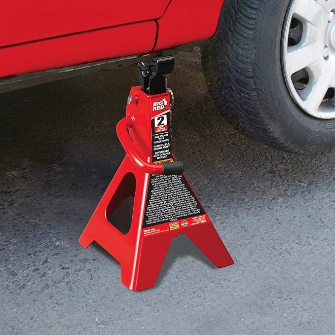 BIG RED T42002A Torin Steel Jack Stands: Double Locking, 2 Ton (4,000 lb) Capacity, Red, 1 Pair