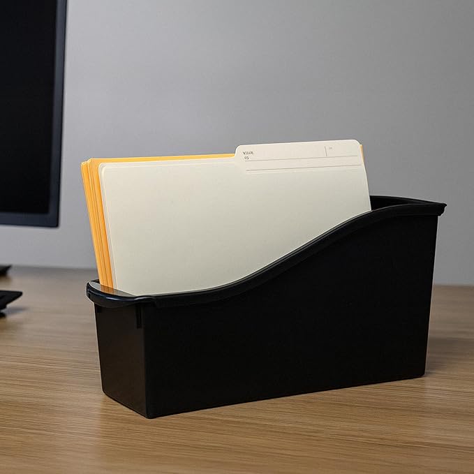 Storex Large Book Bin - Interlocking Plastic Organizer for Home, Office, and Work Space - Black, 6-Pack (70109C06C)