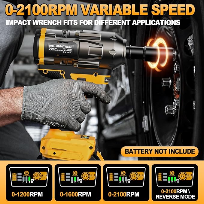 Cordless Impact Wrench 1/2 inch for Dewalt 20V Battery, 900FT-LBS(1200N.m) Driver Brushless, High Torque with 6 Pcs Sockets & Gift Box (No Battery)