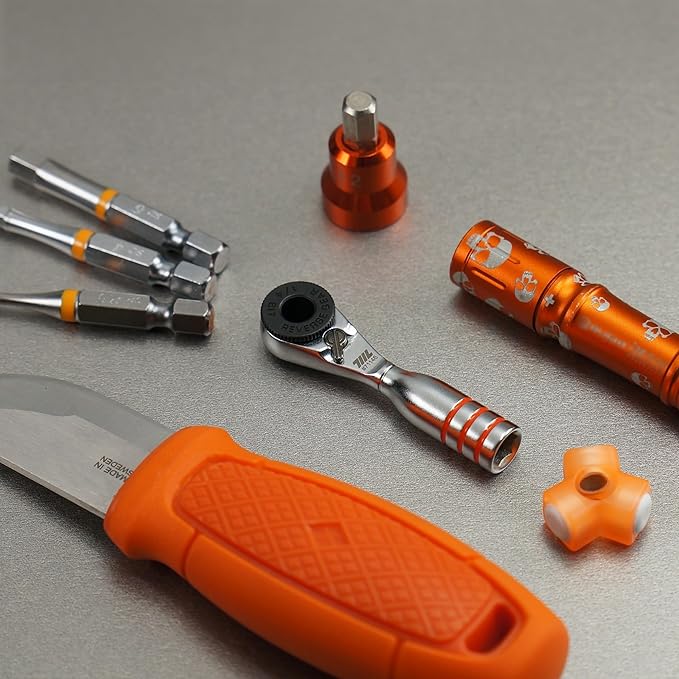 711L Mini Ratchet Wrench DUO - One of the World's Smallest 1/4" Ratchet Wrench For Tight Spaces - For Flat (32mm) and Standard (25mm) Double-ended Bit